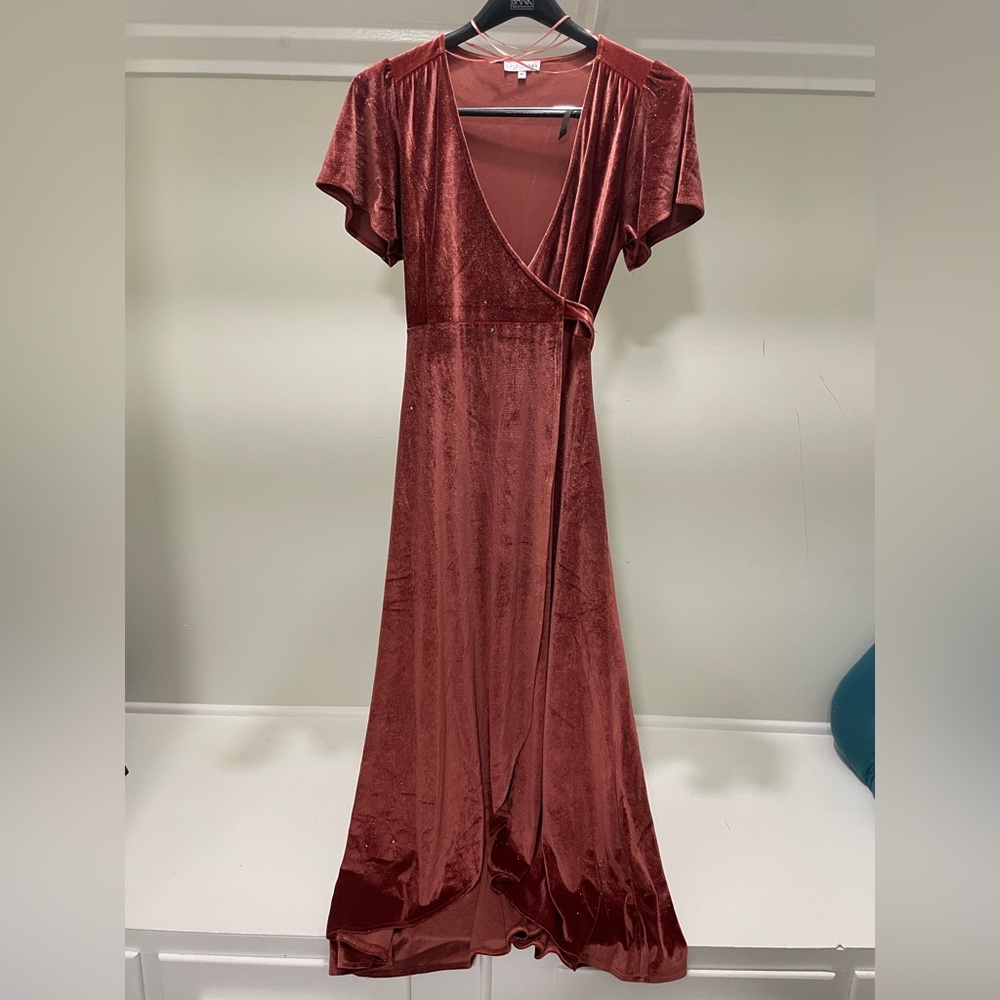 Baltic Born Calvin Sparkle Wrap Dress in Dusty Clay